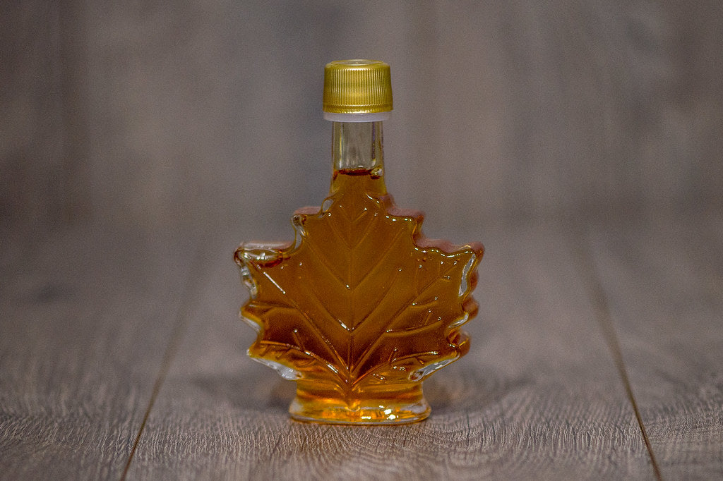 Pure New Hampshire Maple Syrup in Glass Leaf Bottles