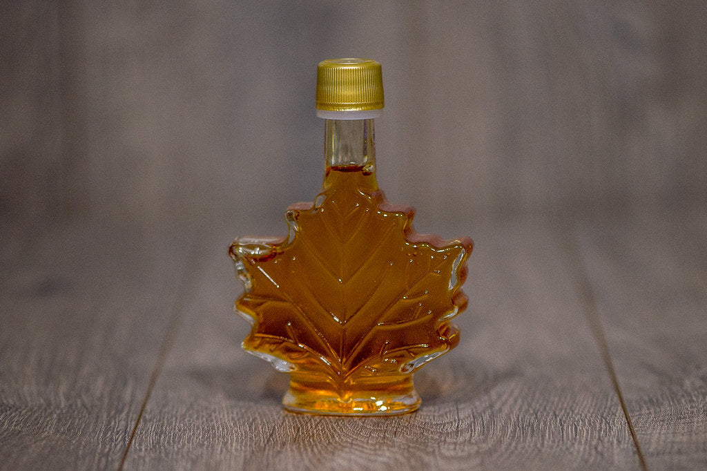 NH Pure Maple Syrup Glass Leaf Bottle